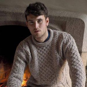 Aran Crafts Genuine Irish 100% Sheep Wool Sweater, Mens Large, Oatmeal Color